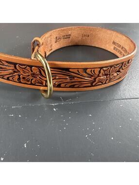VTG Justin Boots Belt Boys 18 Tan Leather Embossed Tooled Name Plate USA NWOT